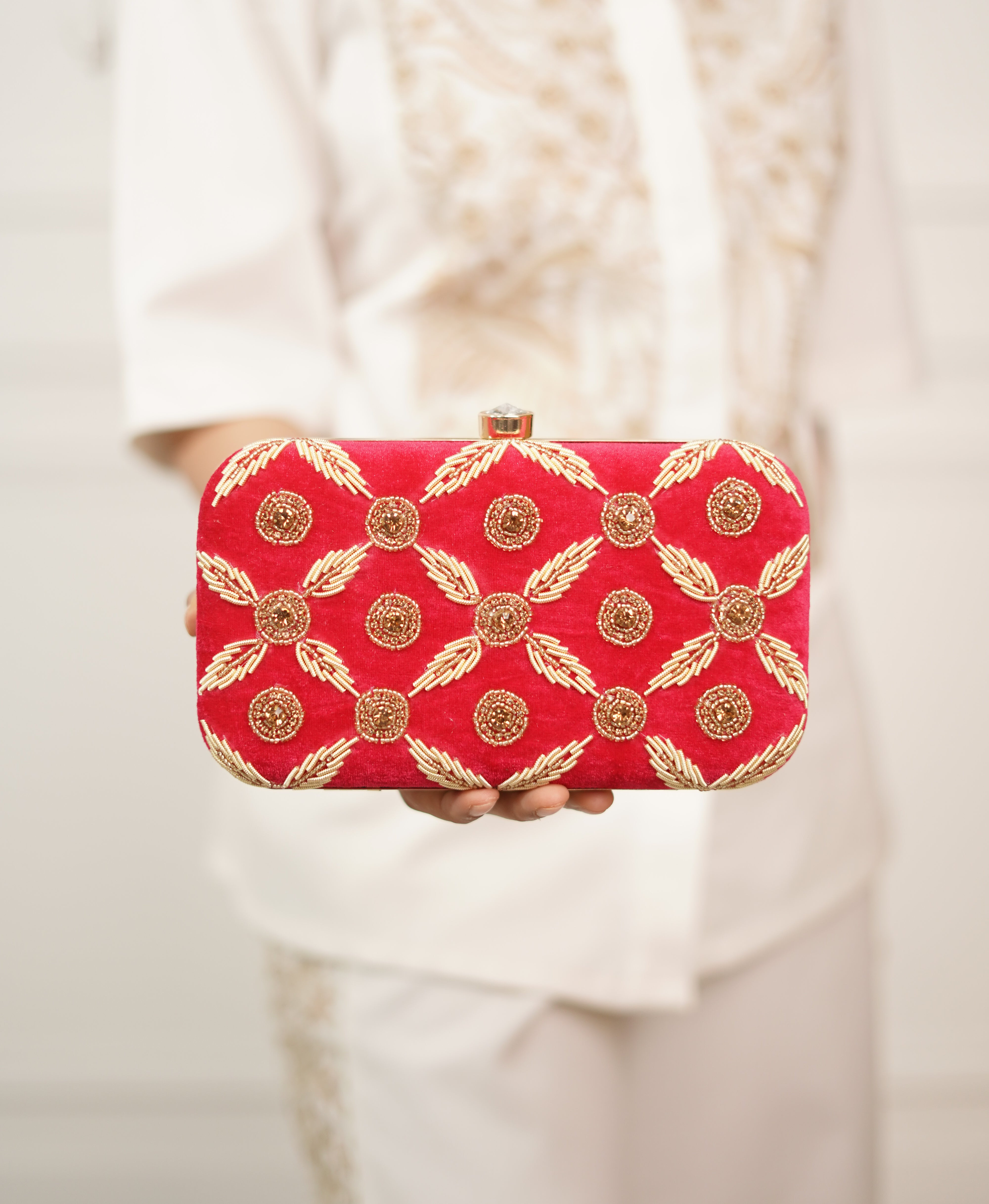 Gulabo Red Velvet Handcrafted Clutch