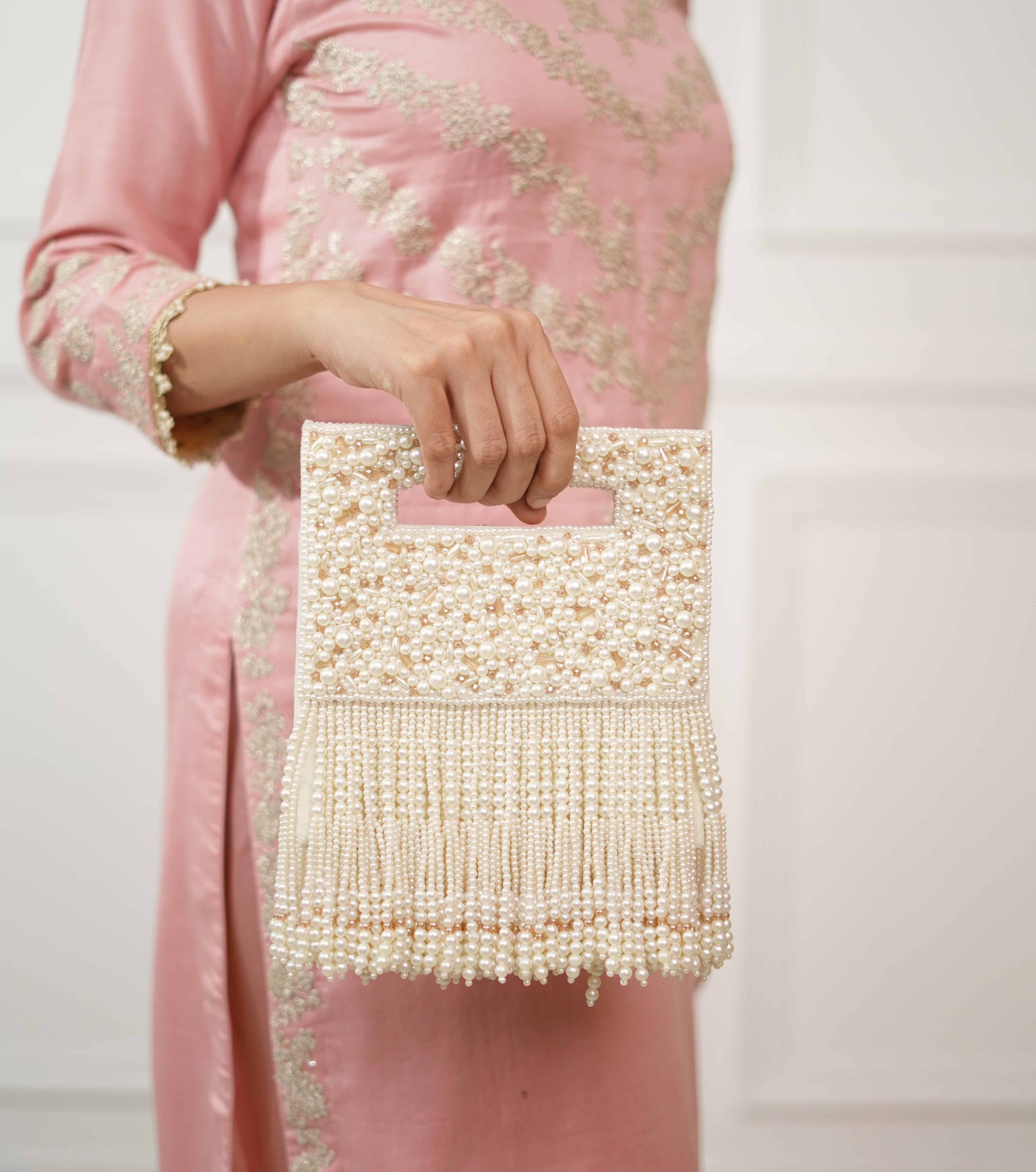 Shanaya Ivory Pearl Studded Handheld Clutch