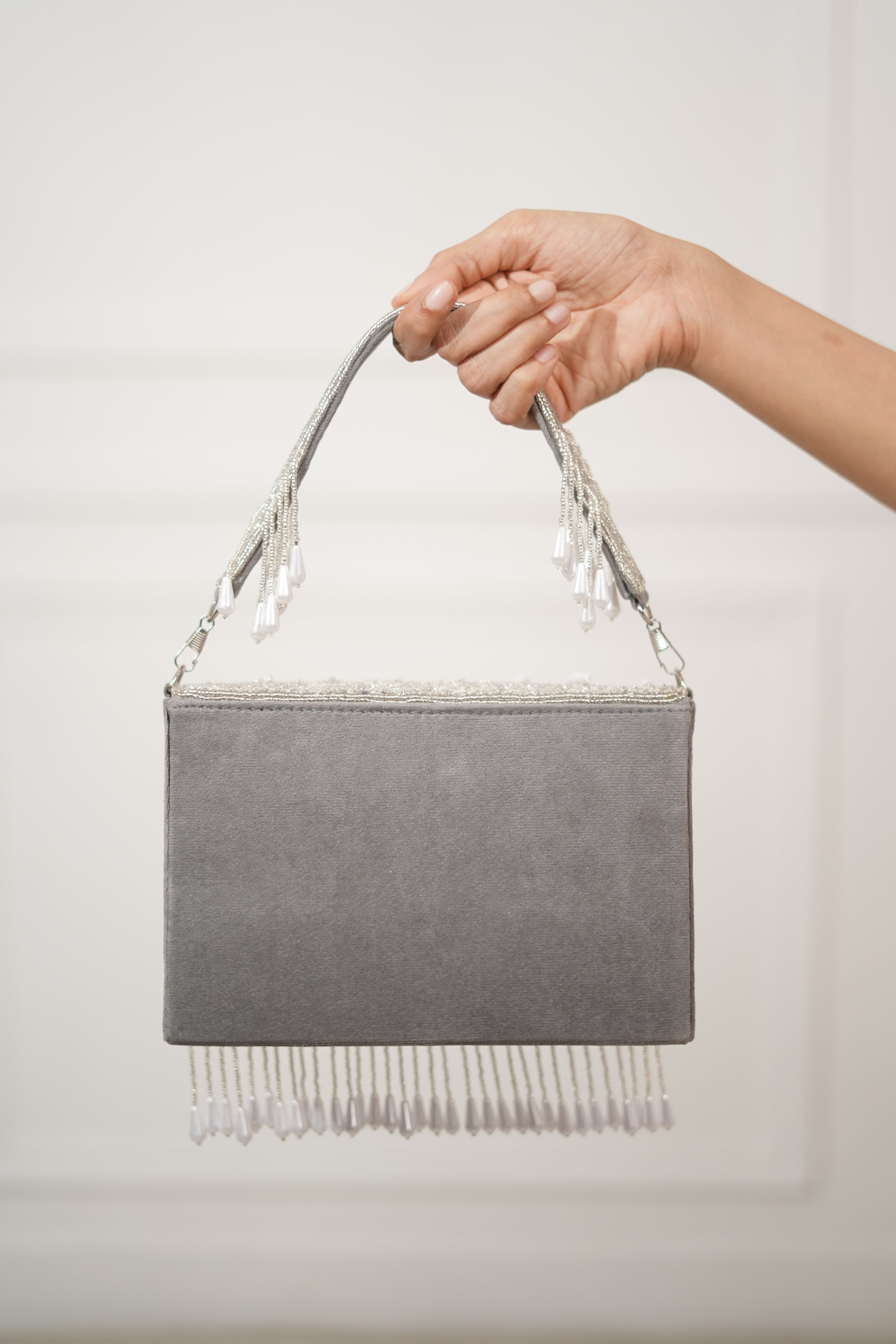 Tarini Silver Bead Embellished Bag with Tassels