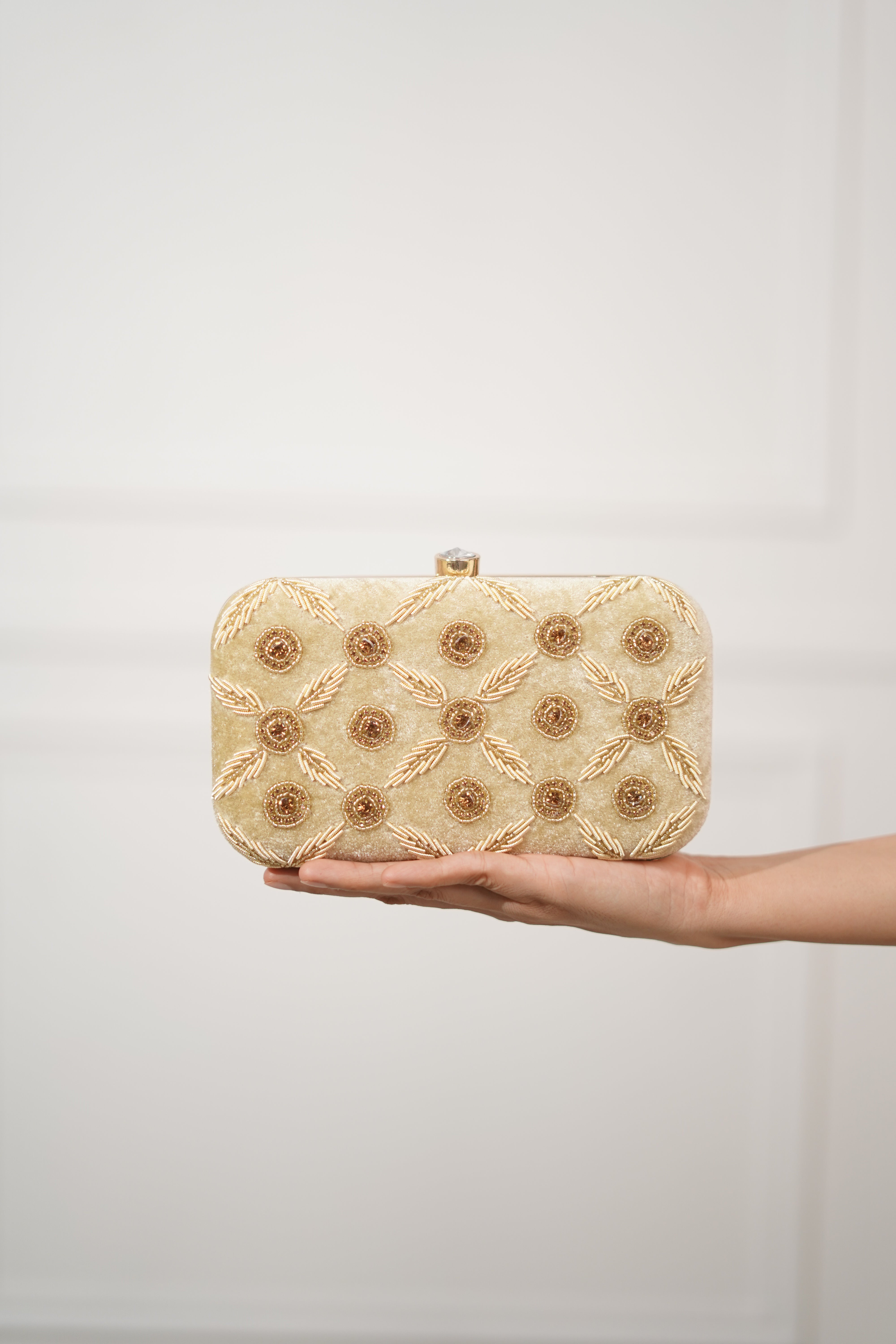 Zayra Gold Embroidered Velvet Box Clutch