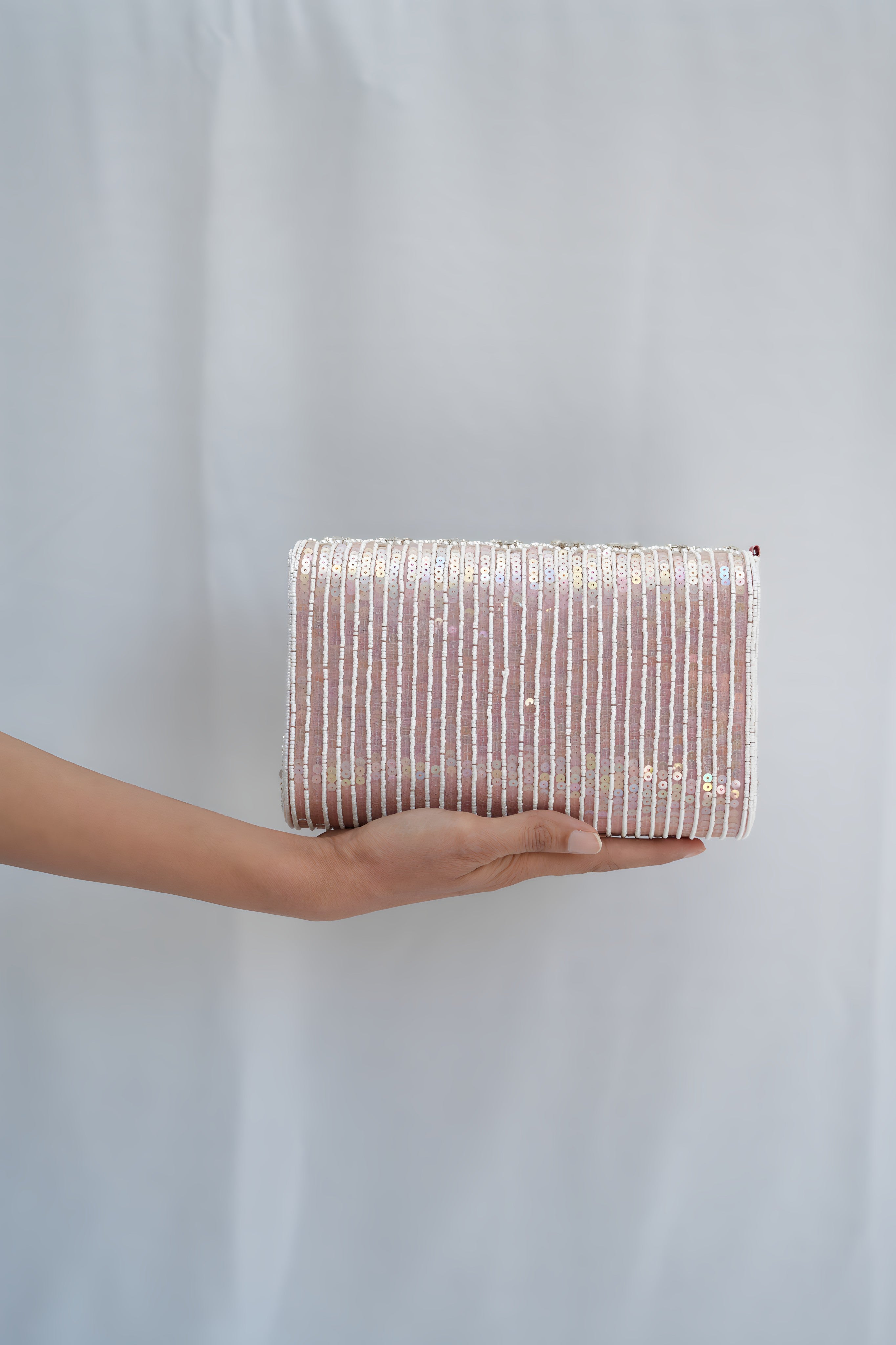 Inaya Blush Pearl and Stone Embellished Clutch